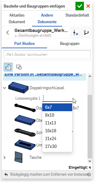 Konfiguration beim Einbau Onshape